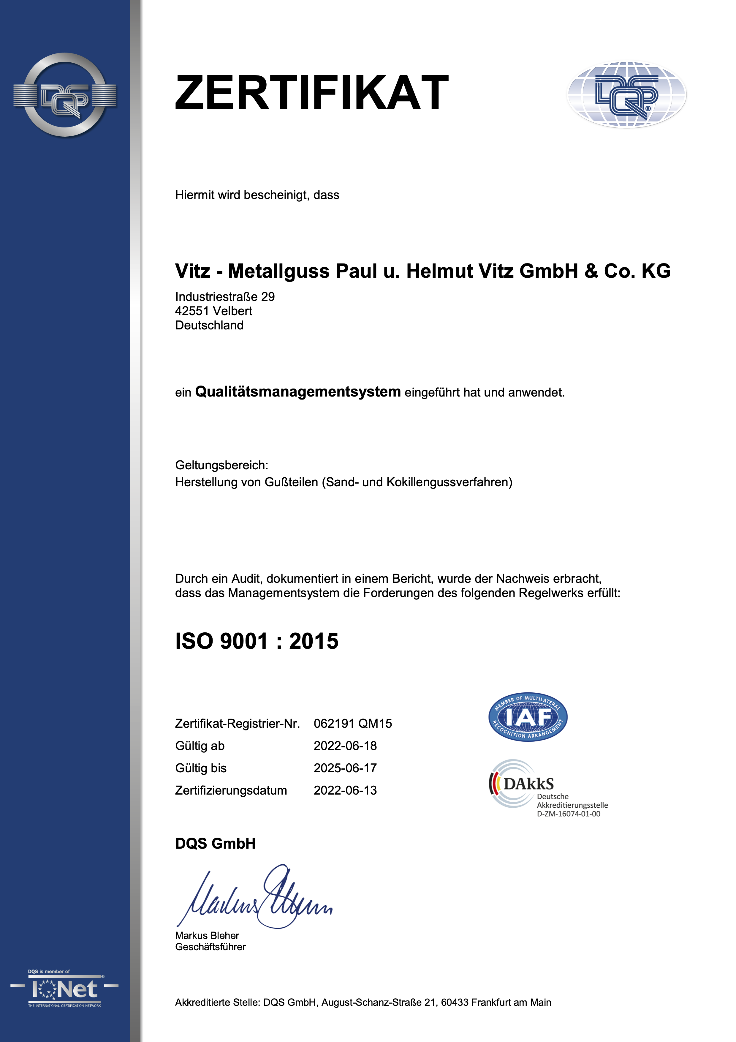 DQS Zertifikat deutsch